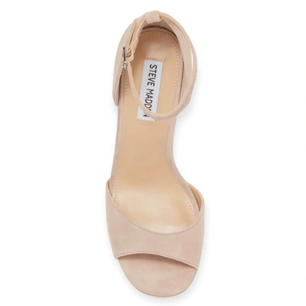 STEVE MADDEN Spence Heels Ankle Strap Platform Sandal Beige Suede Neutral NWT